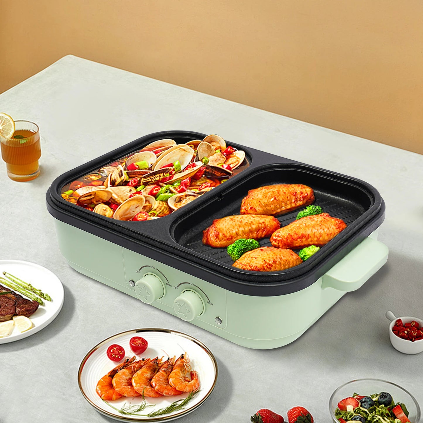2-In-1 Electric Green Hot Pot