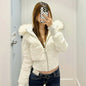 Pink Fur Collar Hooded Short Cotton Coat