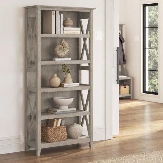 Tall 5 Shelf Bookcase for Living Room or Home Office