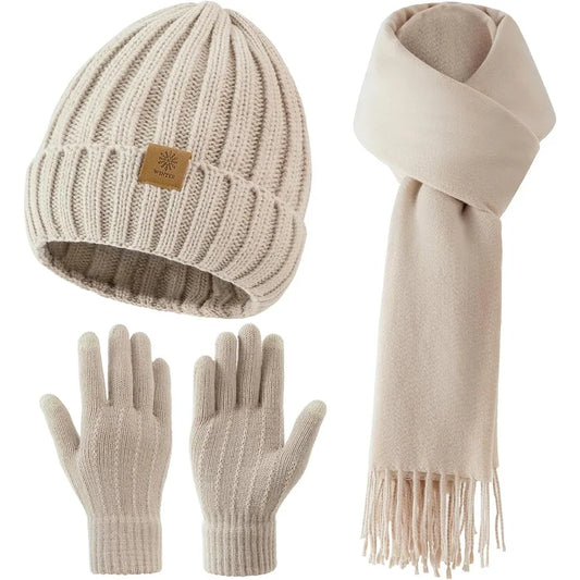 Complete Set: Knitted Hat  Scarf and  Gloves