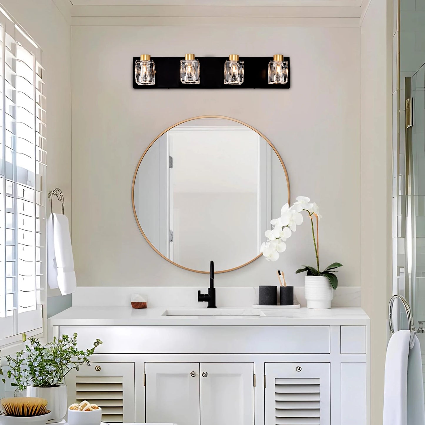 Matte Black + Gold Bathroom Light Fixtures,