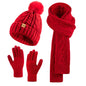 Winter comfortable pompom hat, knitted  scarf