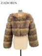 Cropped Faux Raccoon Fur Coat