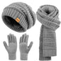 Winter women's scarf, hat and gloves set, three-piece