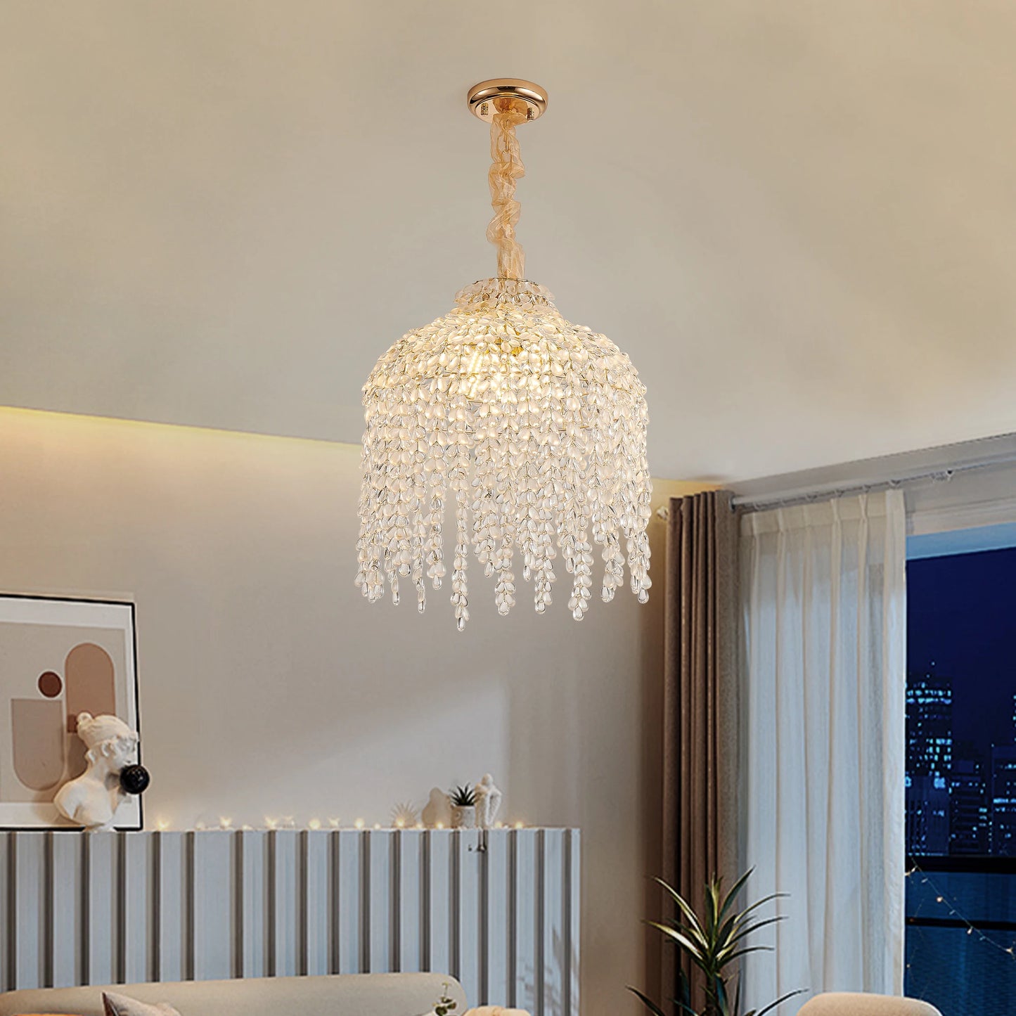 Light Chandelier Waterfall Design with Crystal Bead Strings