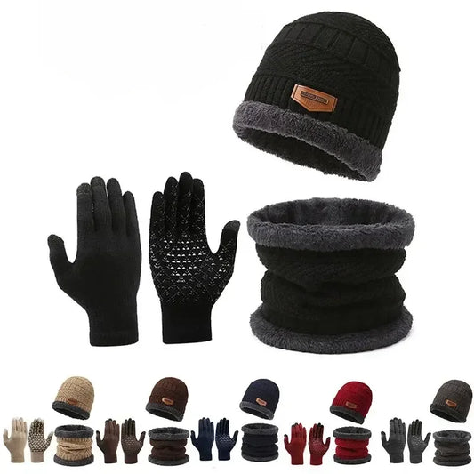 3pc Thermal Windproof Winter Set Fleece Hat Scarf Gloves