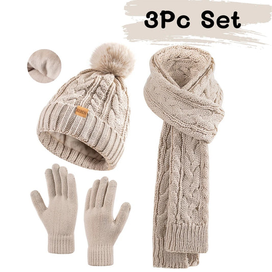 Winter comfortable pompom hat, knitted  scarf