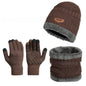 3pc Thermal Windproof Winter Set Fleece Hat Scarf Gloves