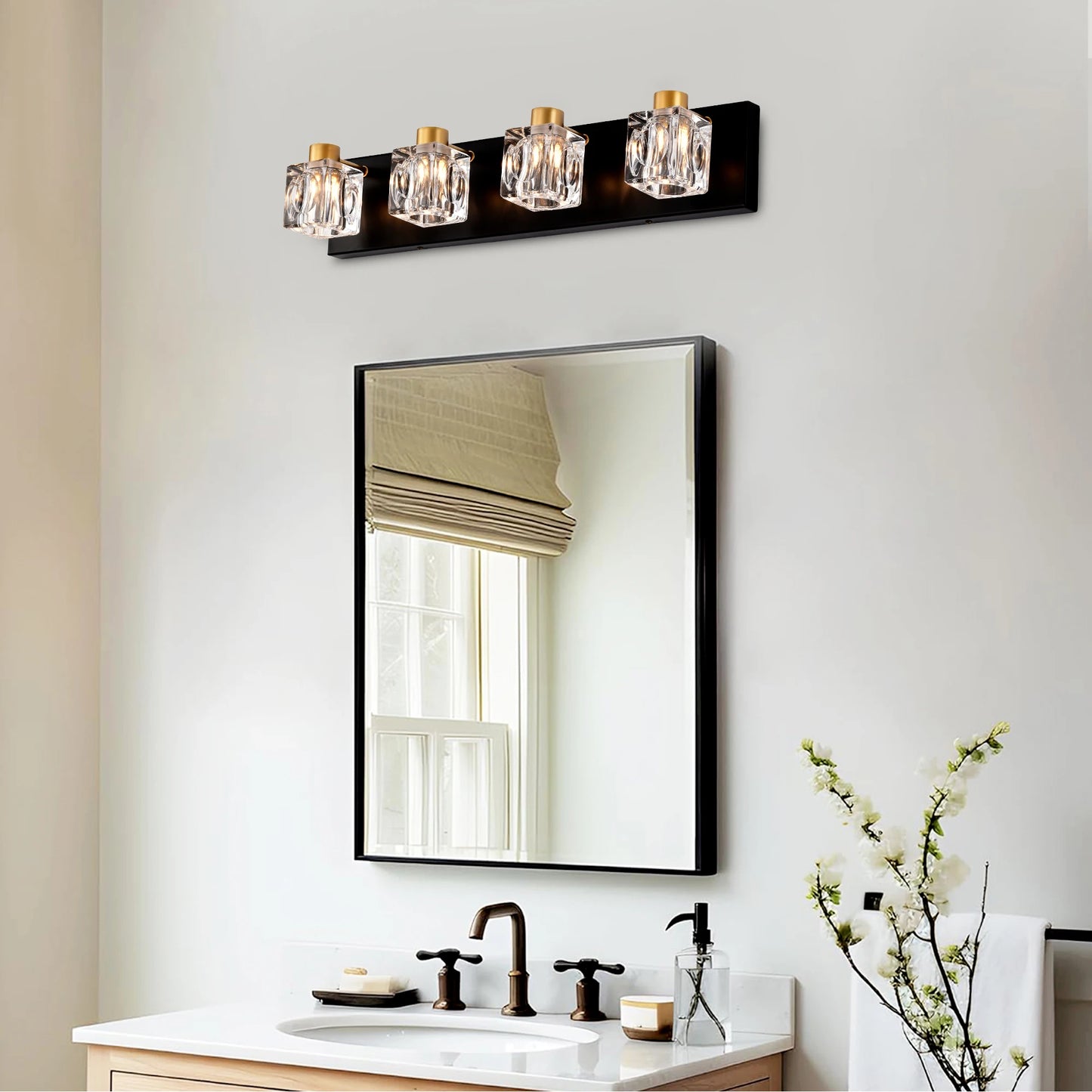 Matte Black + Gold Bathroom Light Fixtures,