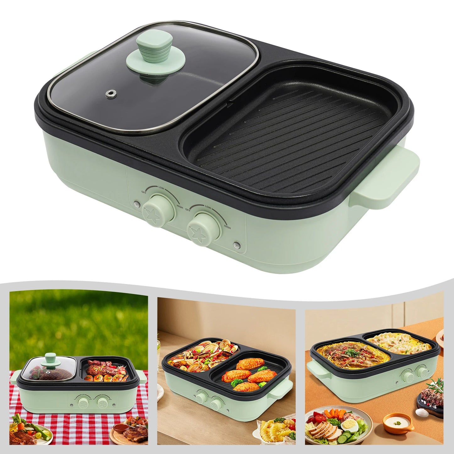 2-In-1 Electric Green Hot Pot