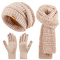 Winter women's scarf, hat and gloves set, three-piece