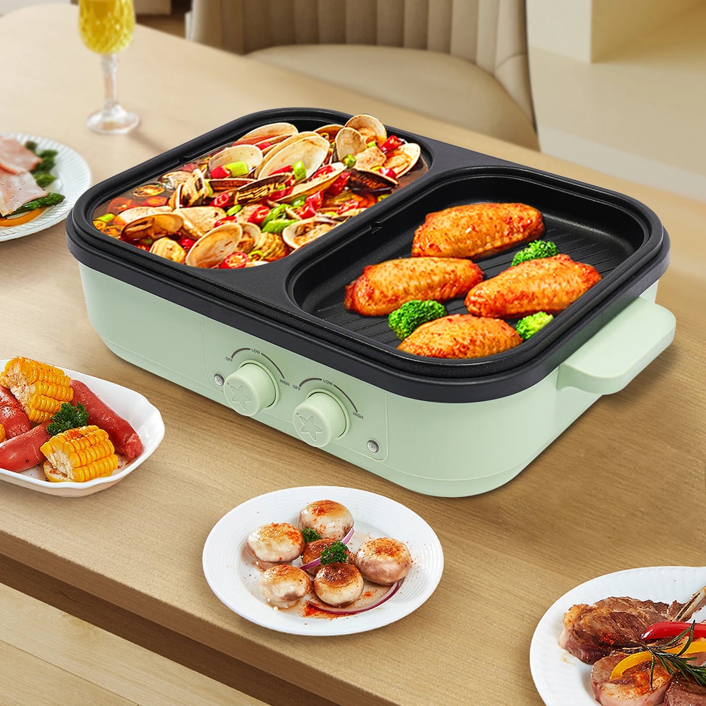 2-In-1 Electric Green Hot Pot