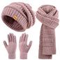 Winter women's scarf, hat and gloves set, three-piece