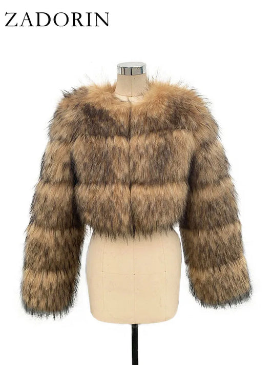 Cropped Faux Raccoon Fur Coat