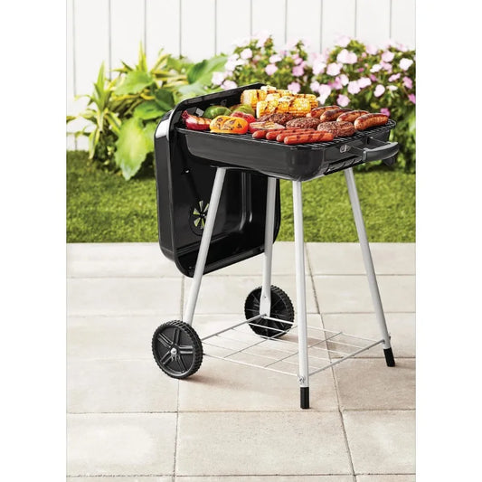 Square Steel Charcoal Grill on Wheels