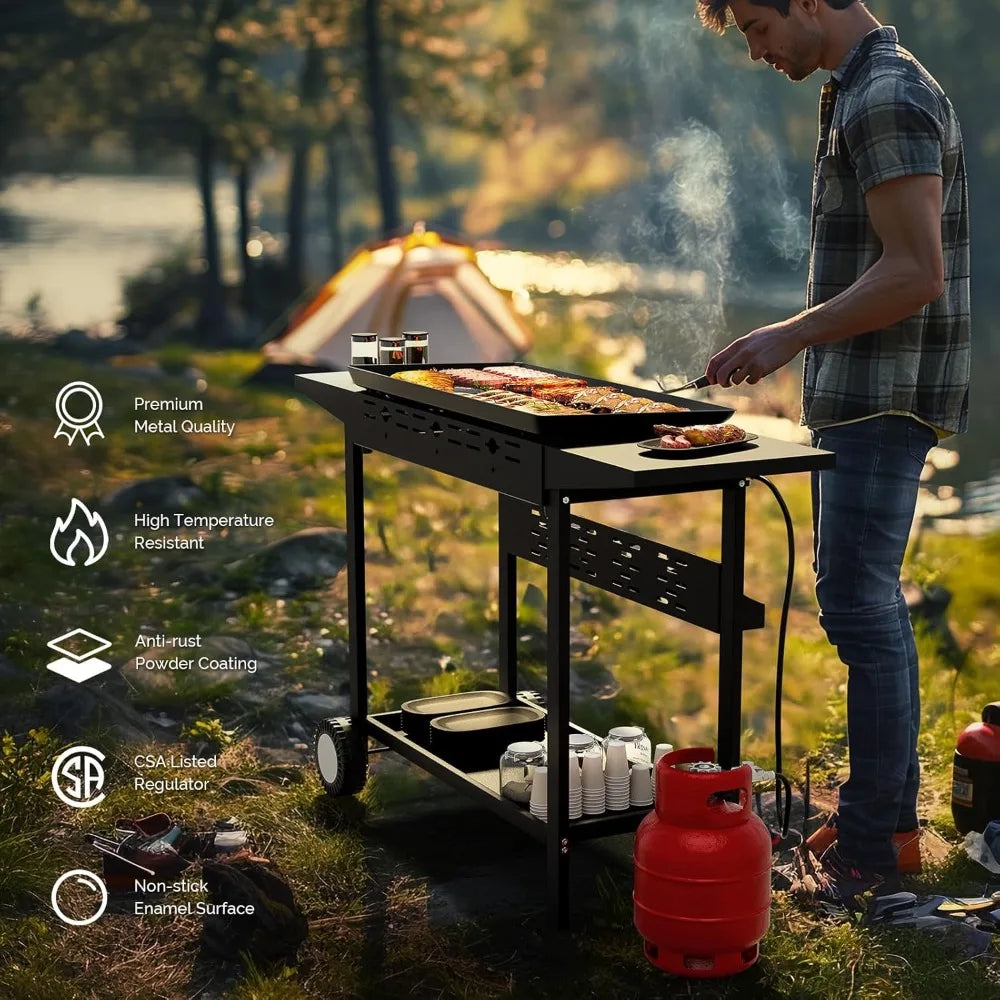 4 Burner Portable Propane Griddle with Nonstick Enameled Tray