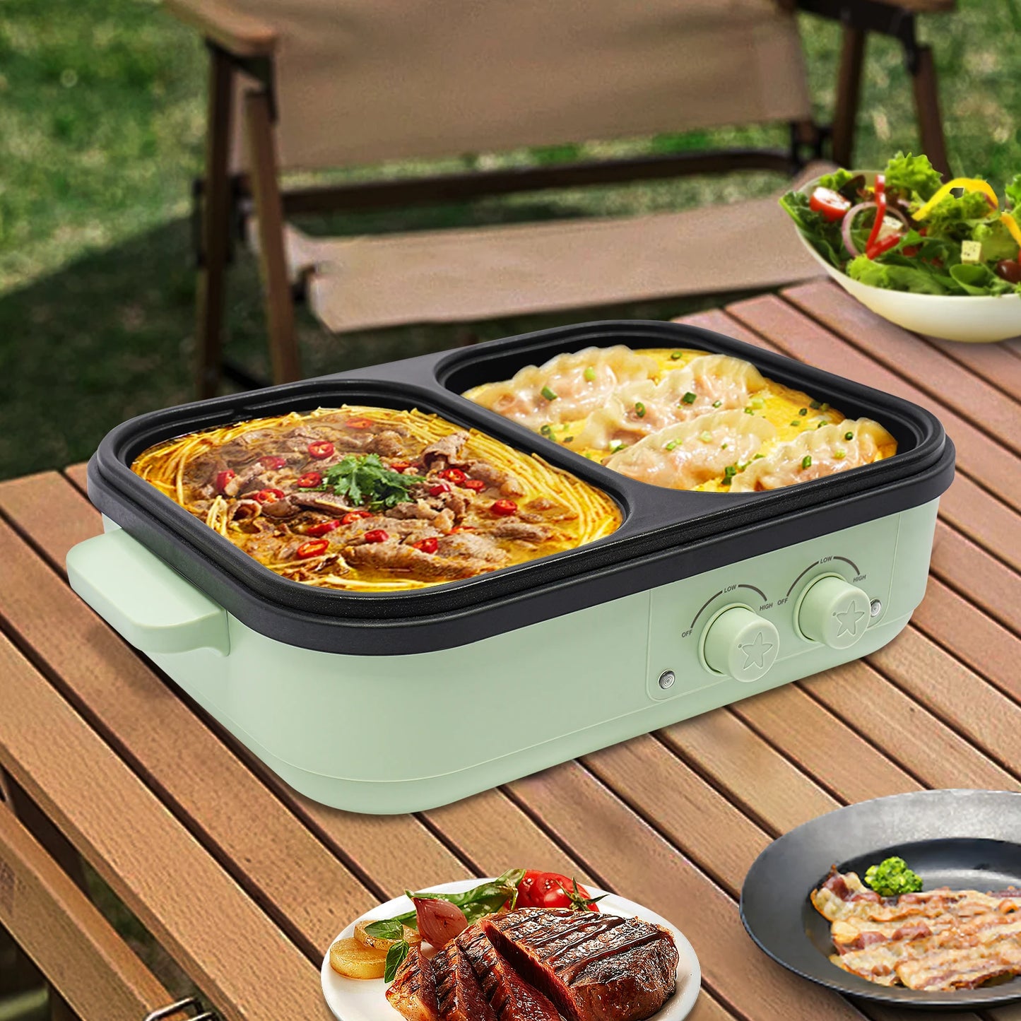 2-In-1 Electric Green Hot Pot